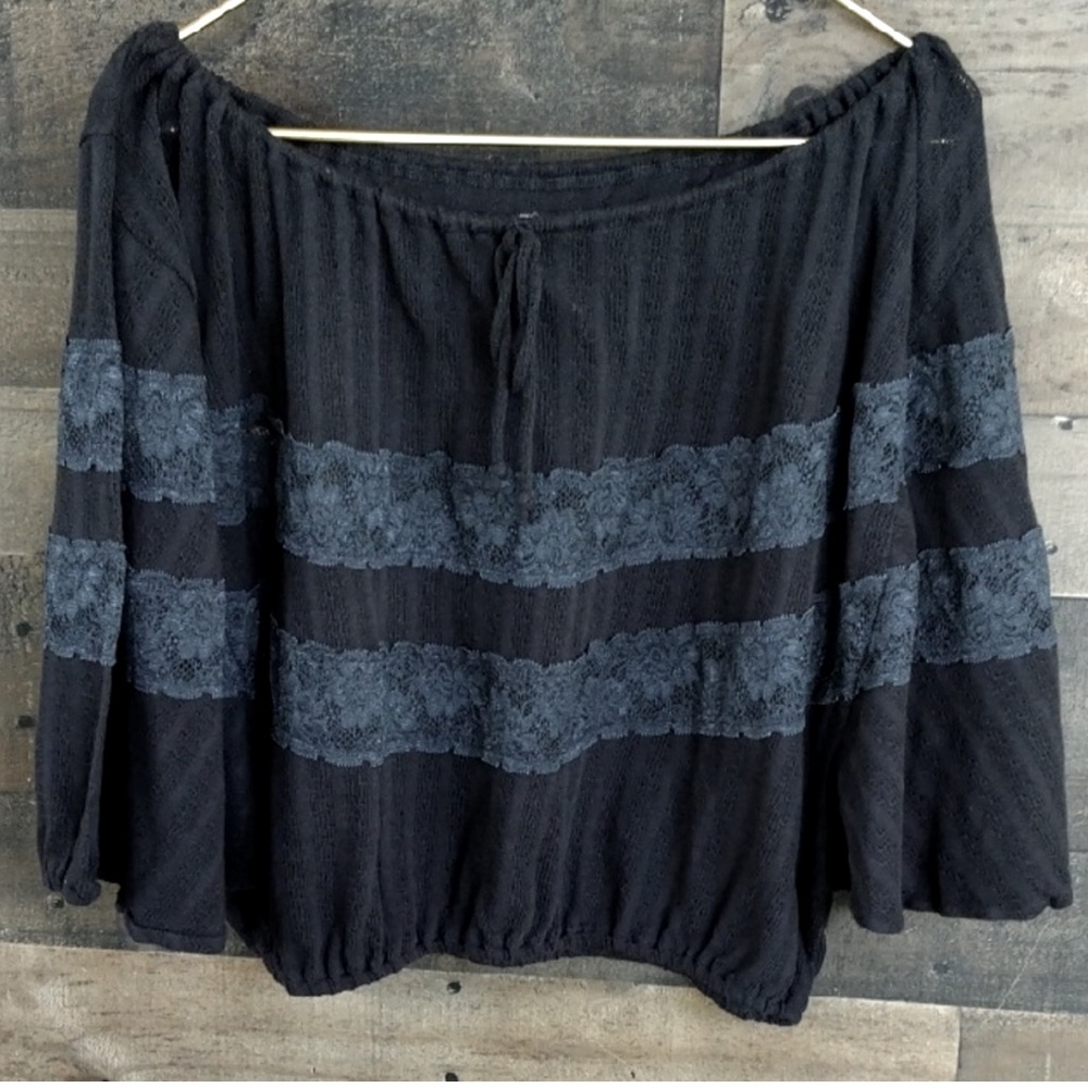 Free People drawstring bohemian lace balloon peasant top